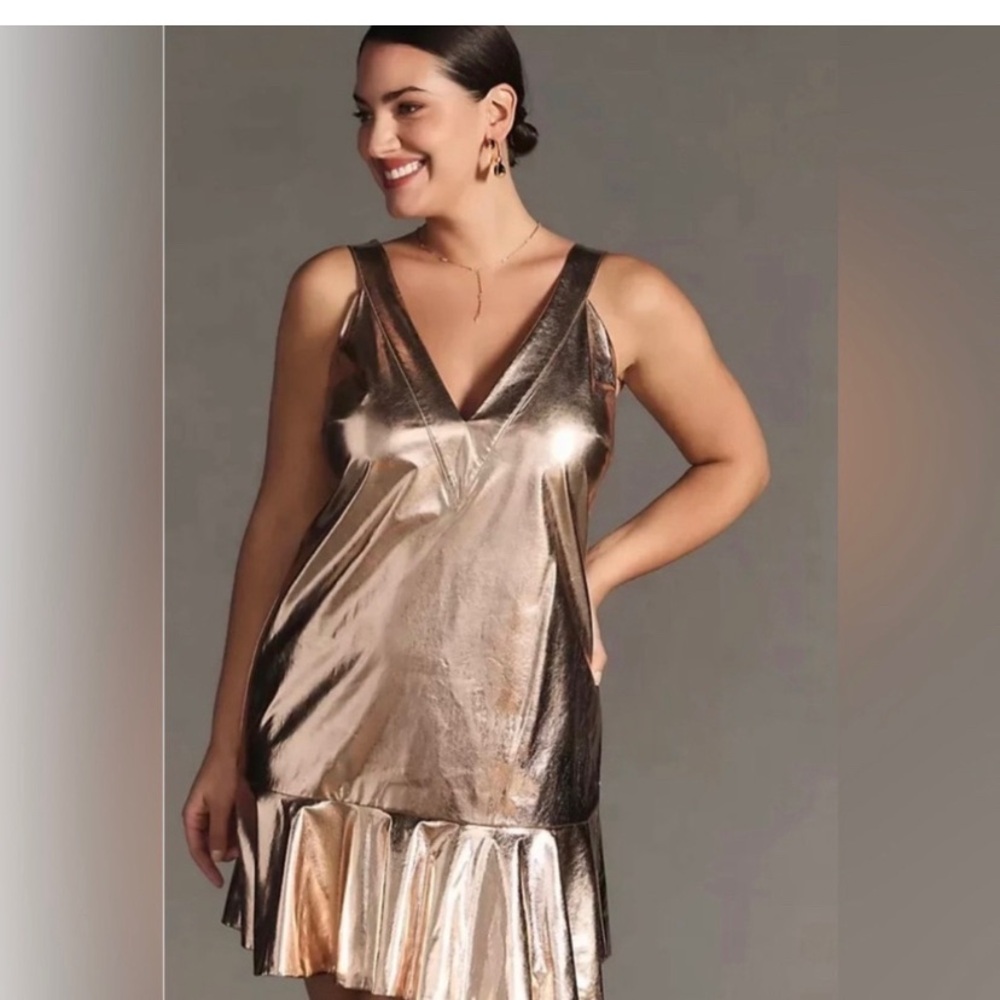 Anthropologie Perfect Party Dress Rose Gold Metallic Dress Sz XL New